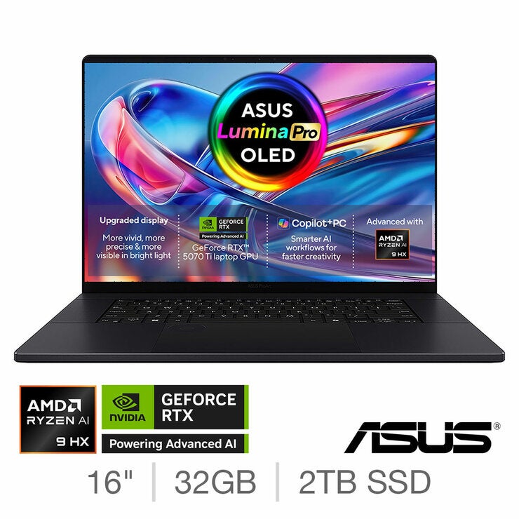 ASUS ProArt Copilot+ PC, AMD Ryzen AI 9, 32GB RAM, 2TB SSD, NVIDIA 5070 Ti, 16 Inch OLED Laptop, H7606WR-SE004W