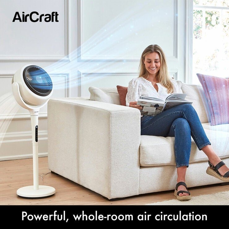 AirCraft LUME Ultra Quiet 2 in 1 Air Circulator Fan With Remote & LED Backlight in Stone White