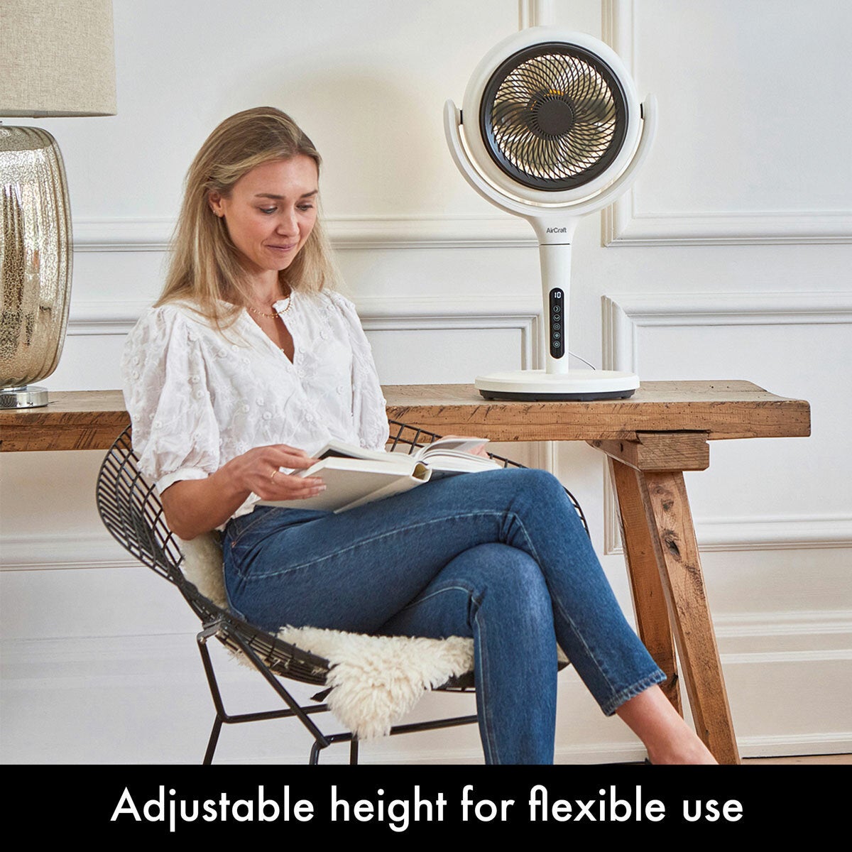 AirCraft LUME Ultra Quiet 2 in 1 Air Circulator Fan With Remote & LED Backlight in Stone White