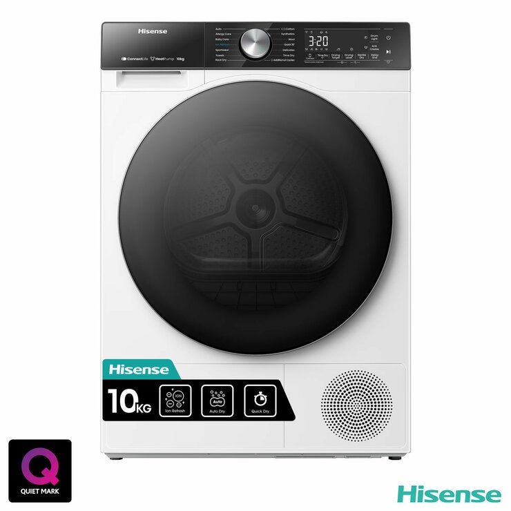 Hisense DH5S102BW, 10kg Heat Pump Tumble Dryer, A+++ Rated in White
