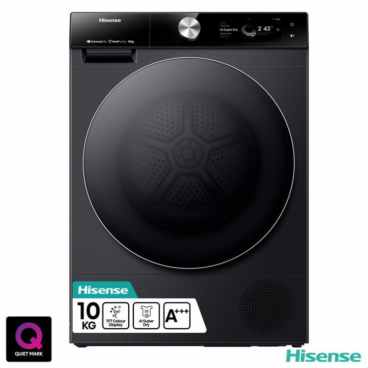 Hisense DH7S107BB, 10kg Heat Pump Tumble Dryer, A+++ Rated in Black