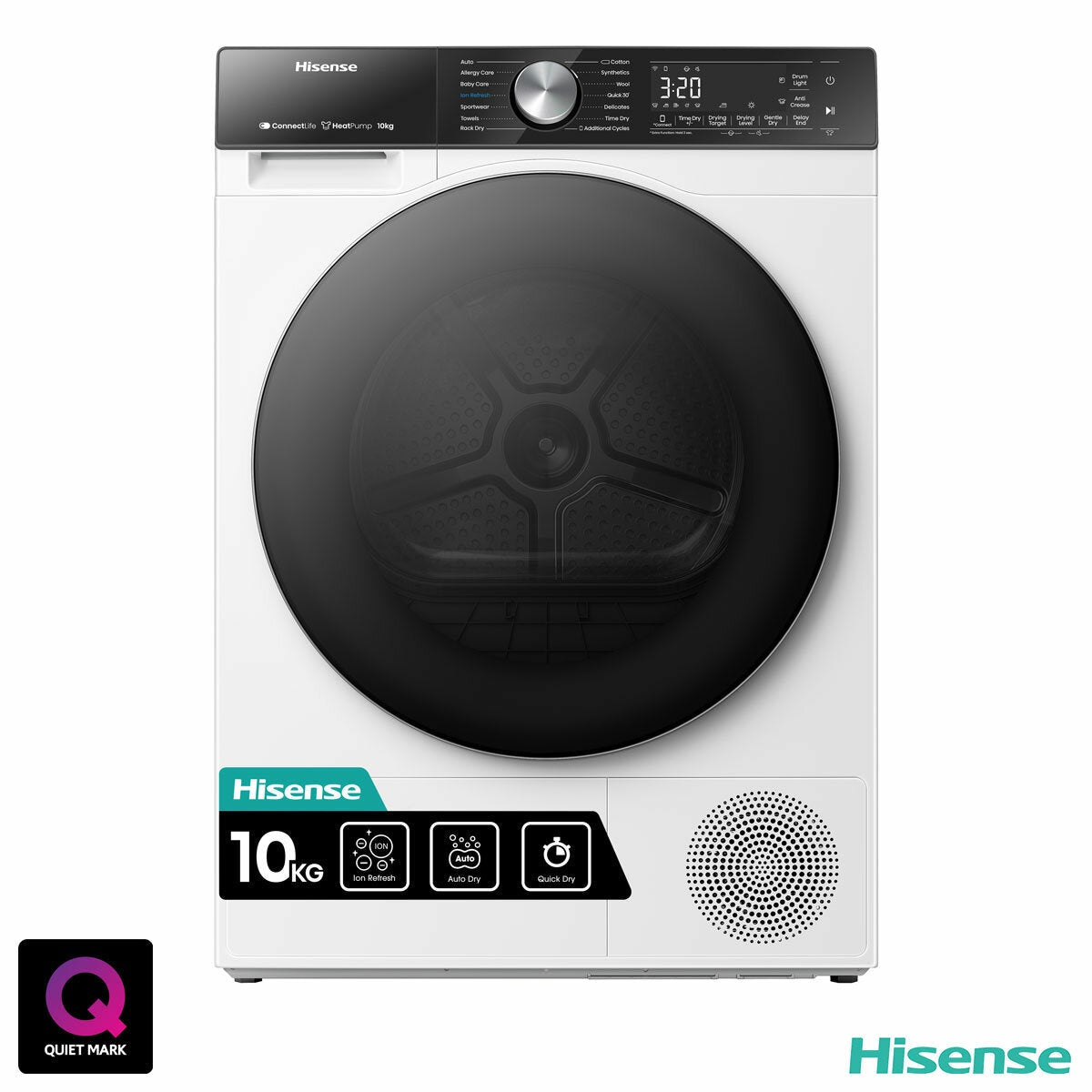 Hisense DH5S102BW, 10kg Heat Pump Tumble Dryer, A+++ Rated in White