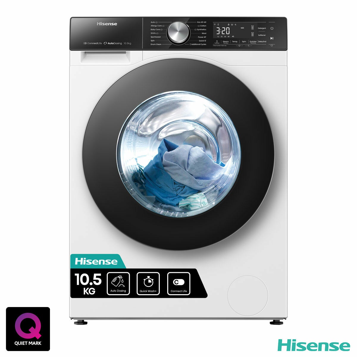 Hisense WF5S1045BW, 10.5kg, 1400rpm Washing Machine, A Rated in White