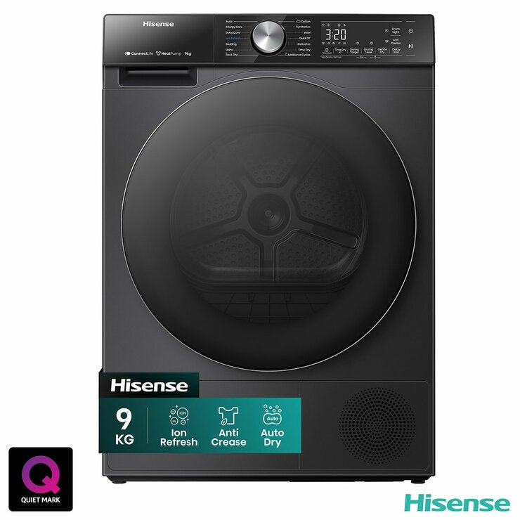 Hisense DH5S902BB, 9kg Heat Pump Tumble Dryer, A+++ Rated in Black