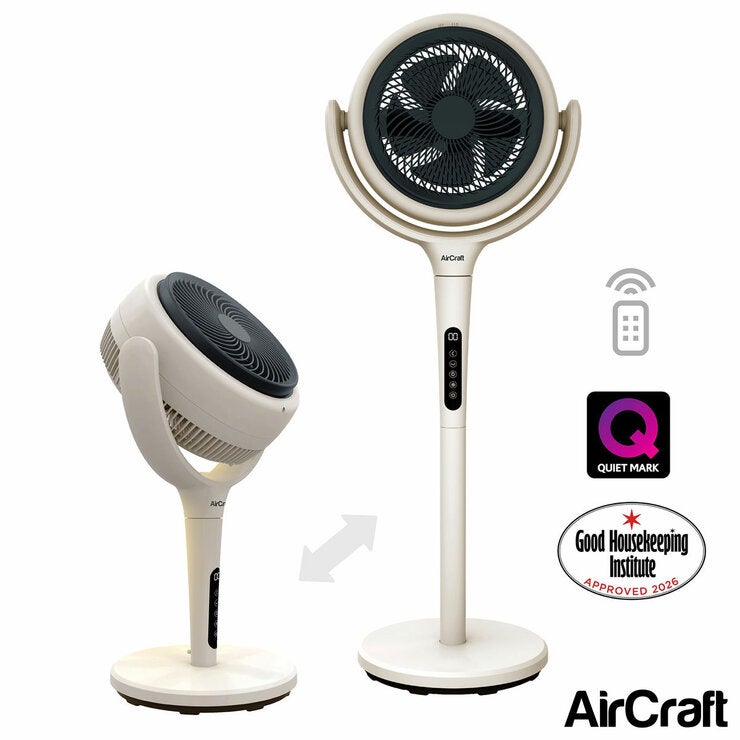 AirCraft LUME Ultra Quiet 2 in 1 Air Circulator Fan With Remote & LED Backlight in Stone White