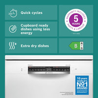 Bosch SMS6ZCW10G Series 6, 14 Place Setting, Freestanding Dishwasher, B Rated in White