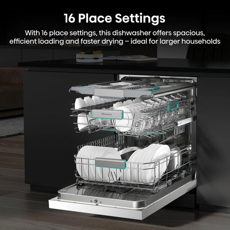 Hisense HS673A90WUK, 16 Place Setting, Freestanding Dishwasher, A Rated in White