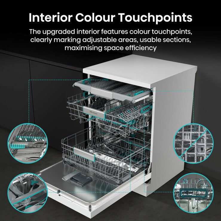 Hisense HS673A90WUK, 16 Place Setting, Freestanding Dishwasher, A Rated in White