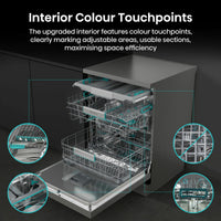 Hisense HS673A90XUK, 16 Place Setting, Freestanding Dishwasher, A Rated in Silver