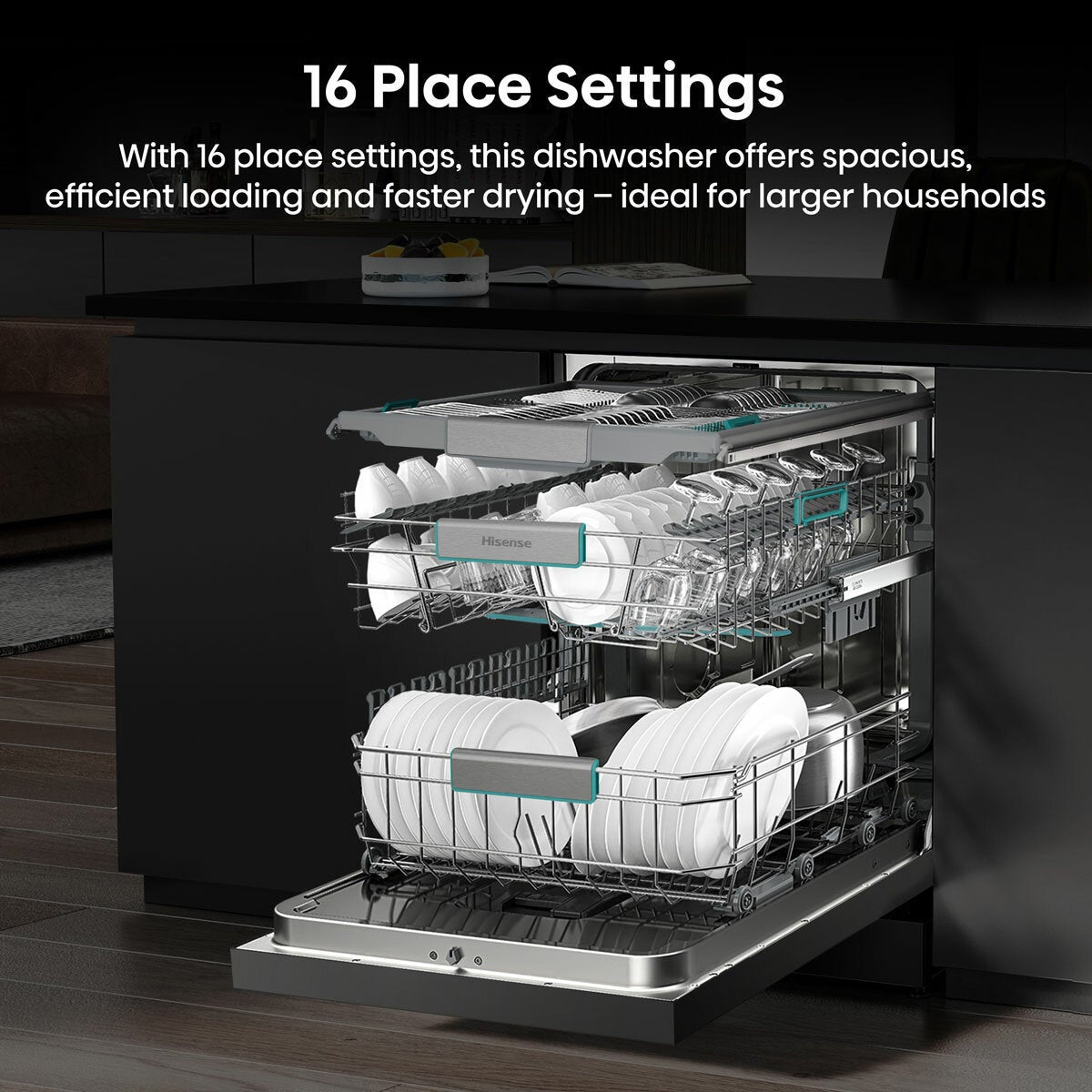 Hisense HS693A90XADUK 16 Place Setting, Freestanding Dishwasher, A Rated, in Silver