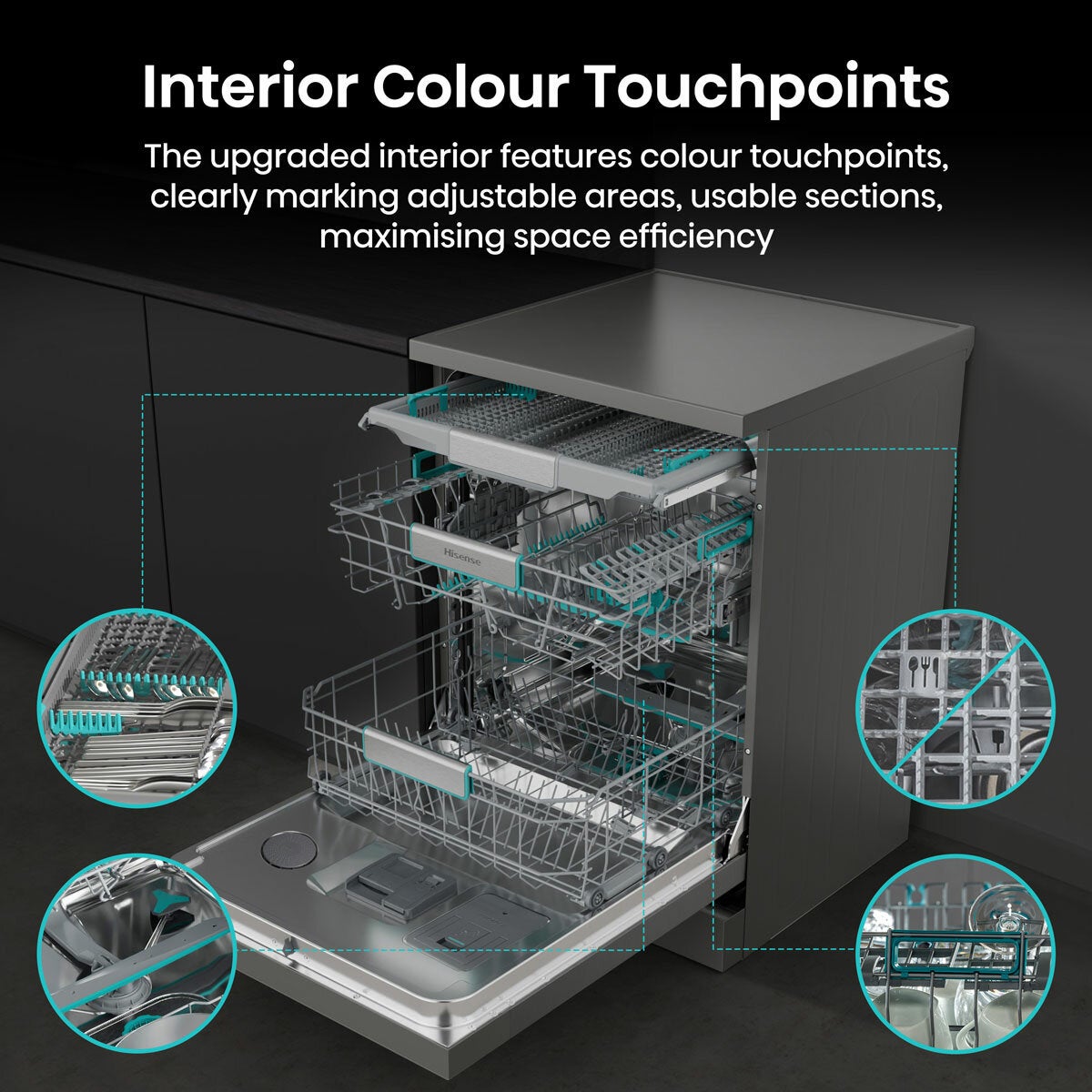 Hisense HS693A90XADUK 16 Place Setting, Freestanding Dishwasher, A Rated, in Silver
