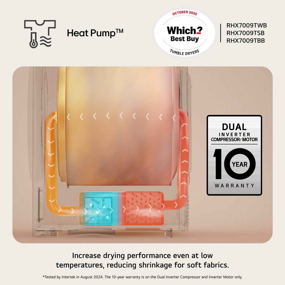LG Series 7 AI Dry RHX7009TSB 9kg Heat Pump Tumble Dryer, A+++ Rated in Silver