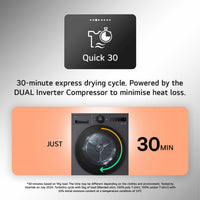 LG Series 7 AI Dry RHX7009TSB 9kg Heat Pump Tumble Dryer, A+++ Rated in Silver
