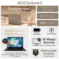 ASUS Zenbook S, Copilot+ PC, Intel Core Ultra 9, 32GB RAM, 1TB SSD, 14 Inch OLED Laptop, UX5406AA-SU033W