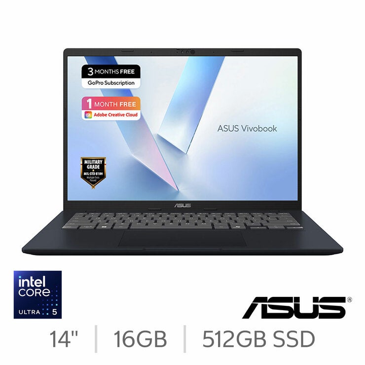 ASUS Vivobook 14 Copilot+ PC, Intel Core Ultra 5, 16GB RAM, 512GB SSD, 14 Inch Laptop, X1407AA-LY012W