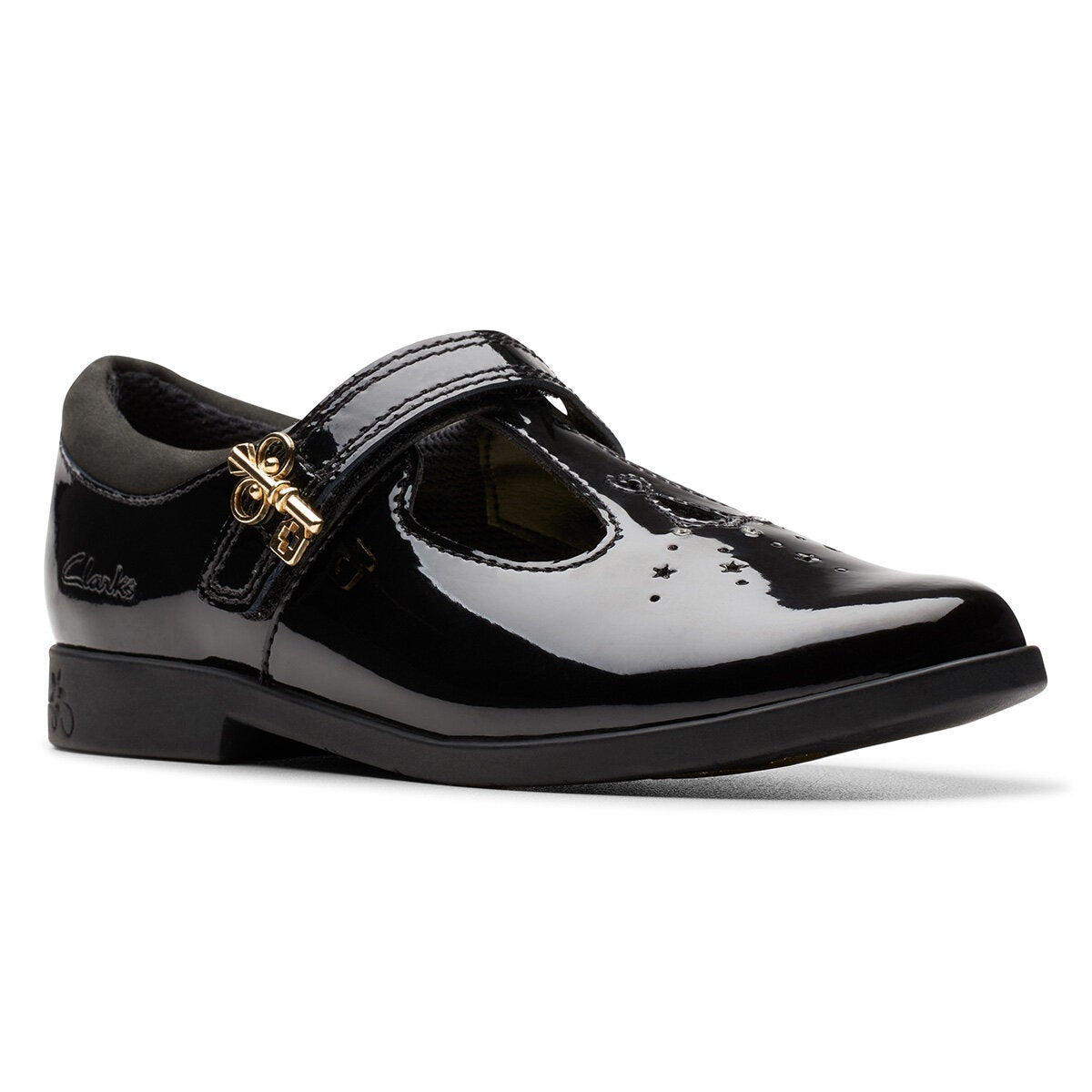 Clarks Kids Lock Shine Black Patent Shoes | Costco UK