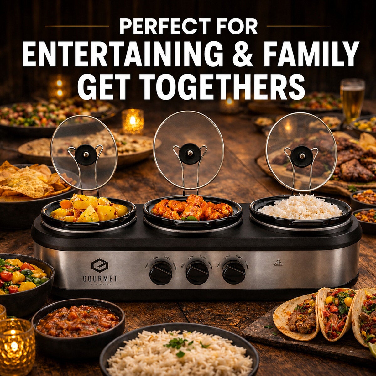 SensioHome Gourmet Triple Slow Cooker & Warming Station 7.1L