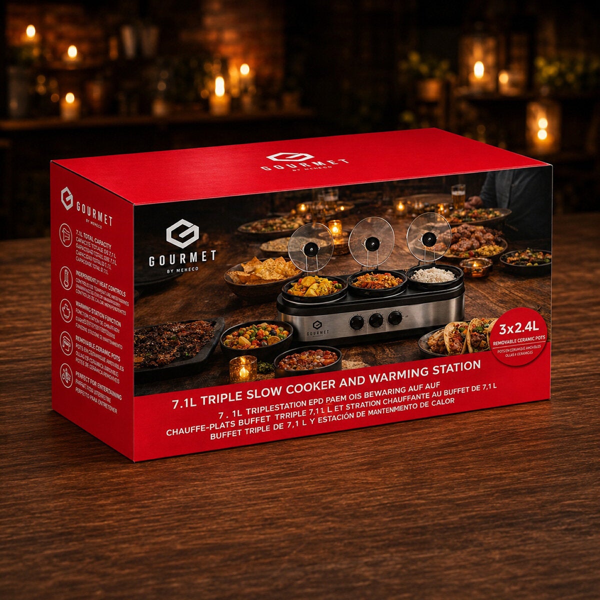 SensioHome Gourmet Triple Slow Cooker & Warming Station 7.1L