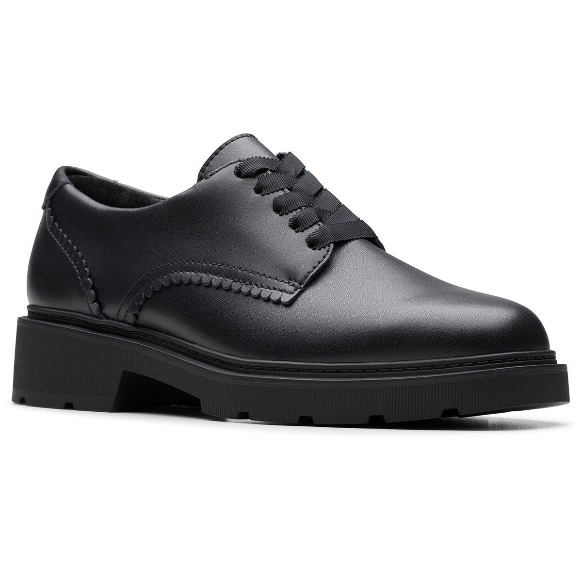 Clarks Kids Eris Pure Black Leather Shoes | Costco UK