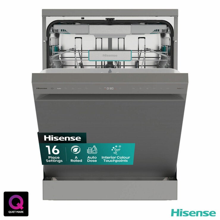 Hisense HS693A90XADUK 16 Place Setting, Freestanding Dishwasher, A Rated, in Silver