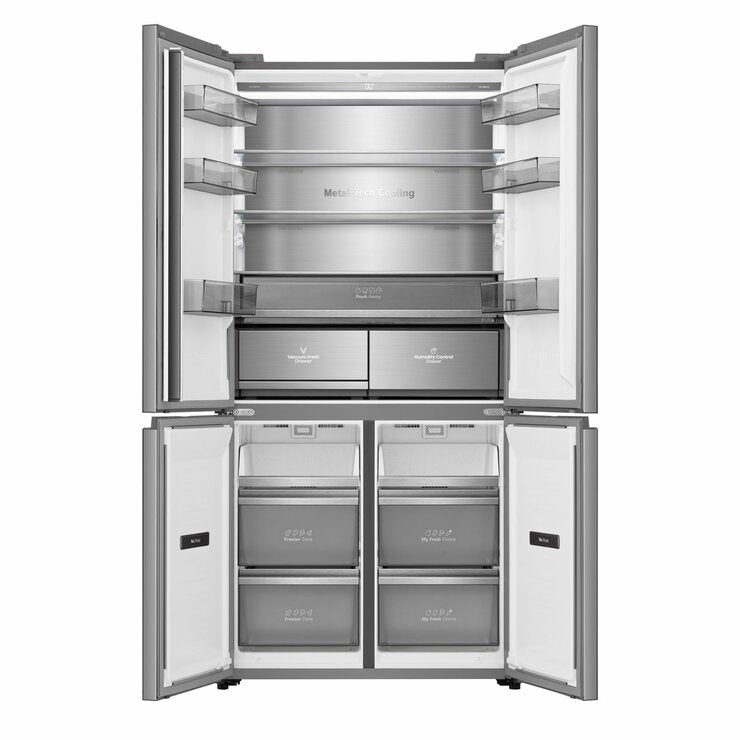 Hisense KitchenFit RQ768N4GVE, Non Plumbed Multidoor Fridge Freezer, E Rated In Silver Glass