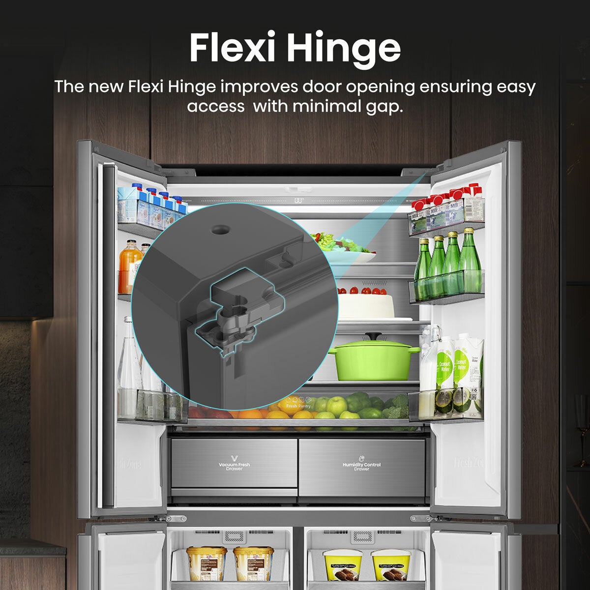 Hisense KitchenFit RQ768N4GVE, Non Plumbed Multidoor Fridge Freezer, E Rated In Silver Glass