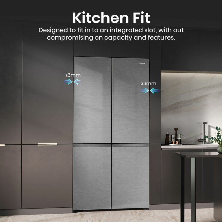 Hisense KitchenFit RQ768N4GVE, Non Plumbed Multidoor Fridge Freezer, E Rated In Silver Glass