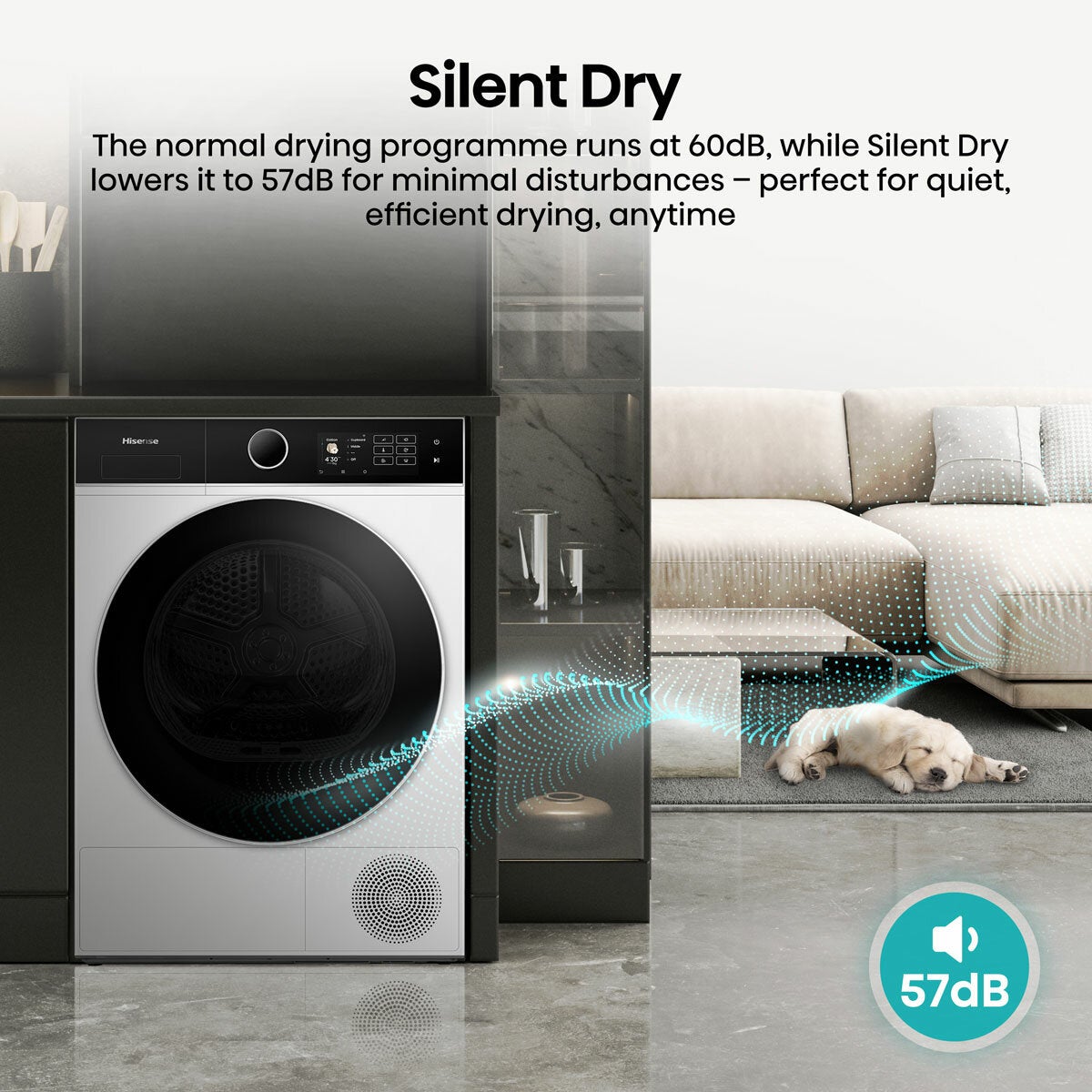 Hisense KitchenFit 5i Series DH5I904BWBC, 9kg Heat Pump Dryer, A+++ Rated in White