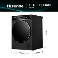 Hisense 7i Series DH7I108BBAB1 10kg Heat Pump Dryer, A+++ Rated in Black