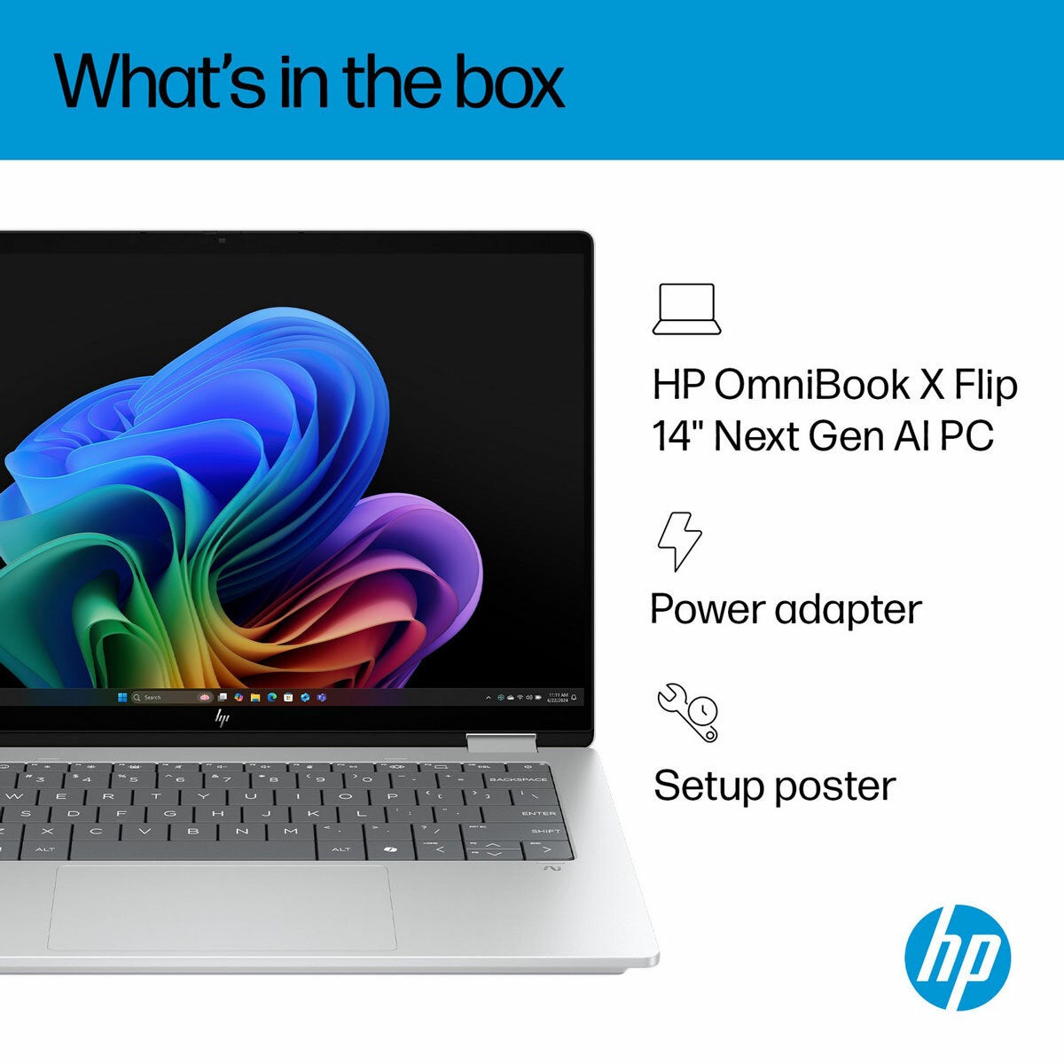 HP Omnibook X Flip, Copilot+ PC, Intel Core Ultra 5, 16GB RAM, 512GB SSD, 14 Inch Convertible 2 in 1 Laptop, 14-fm0005na