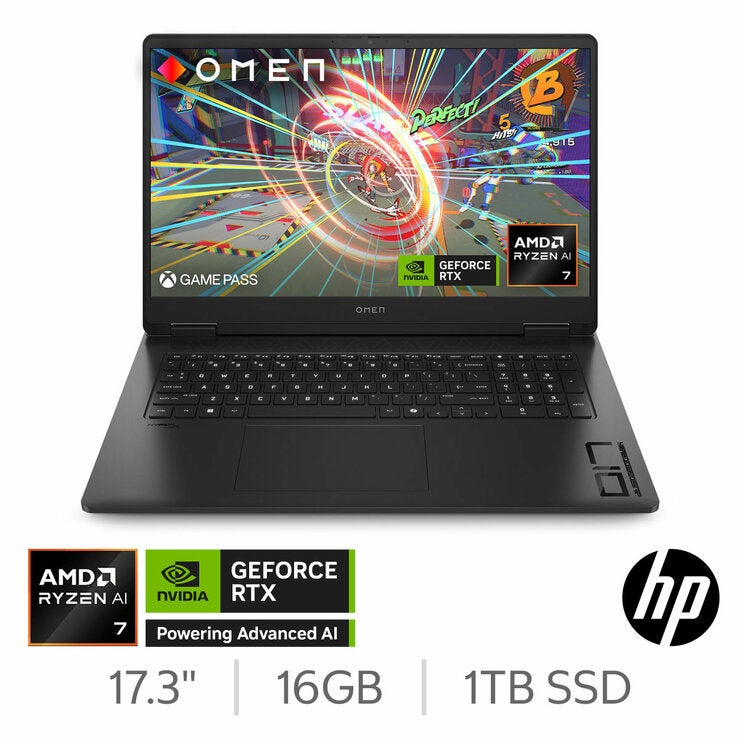 HP OMEN, AMD Ryzen AI 7, 16GB RAM, 1TB SSD, NVIDIA GeForce RTX 5060, 17.3 inch Gaming Laptop, 17-db1000na