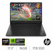 HP OMEN, AMD Ryzen AI 7, 16GB RAM, 1TB SSD, NVIDIA GeForce RTX 5060, 17.3 inch Gaming Laptop, 17-db1000na