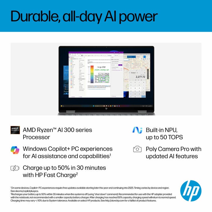 HP Omnibook X Flip, AMD Ryzen AI 7, 16GB RAM, 1TB SSD, 14 Inch Convertible 2 in 1 OLED Laptop, 14-fk0009na