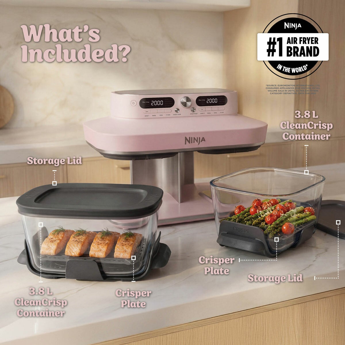 Ninja CRISPi DualZone 8-Function Glass Air fryer in 2 Colours