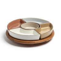 Over & Back Acacia Lazy Susan, with 5 Stoneware Dishes
