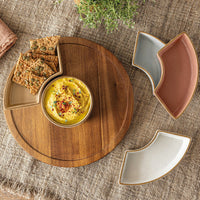 Over & Back Acacia Lazy Susan, with 5 Stoneware Dishes