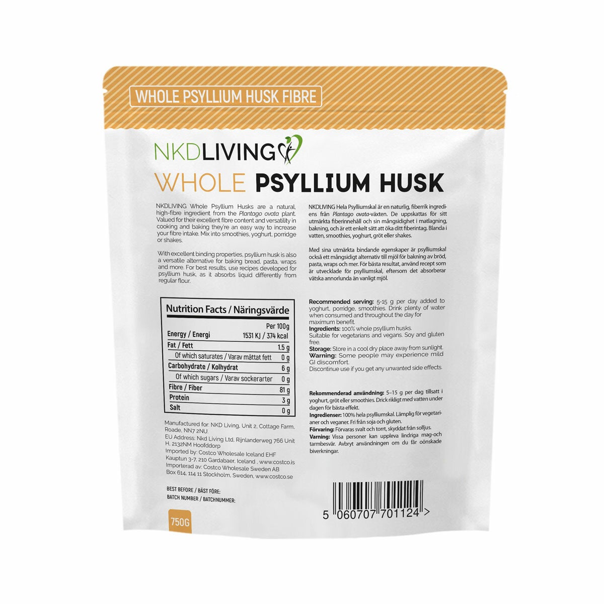 NKD Living Psyllium Husk Whole, 750g
