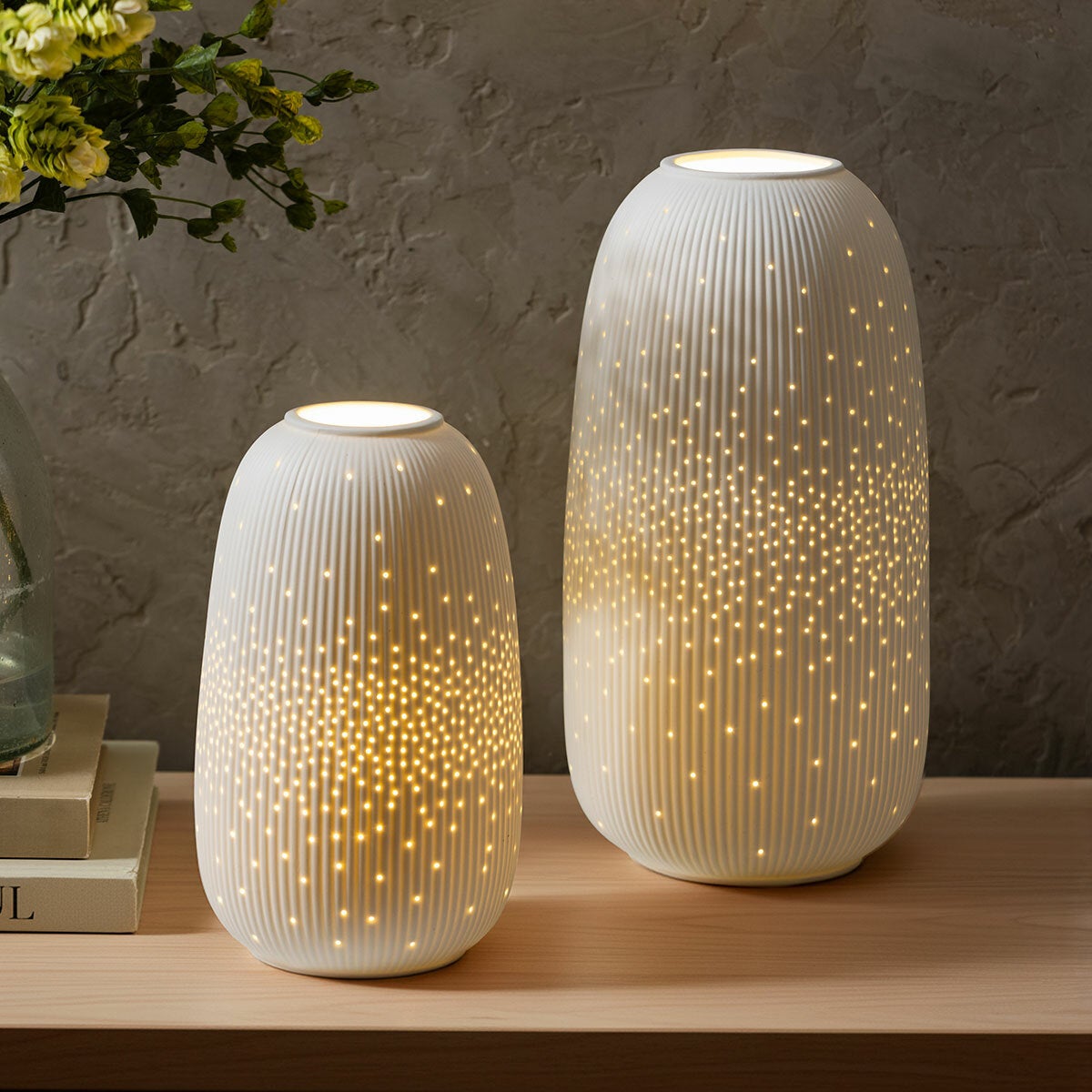 Evergreen LED Porcelain Lantern, 2 Piece Set in 2 Colours