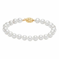 7-7.5mm Cultured Freshwater White Pearl Bracelet, 14ct Yellow Gold