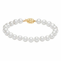 7-7.5mm Cultured Freshwater White Pearl Bracelet, 14ct Yellow Gold