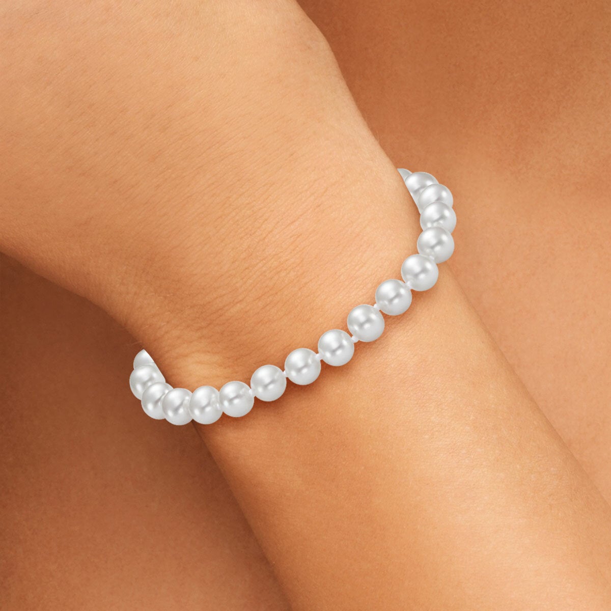 7-7.5mm Cultured Freshwater White Pearl Bracelet, 14ct Yellow Gold