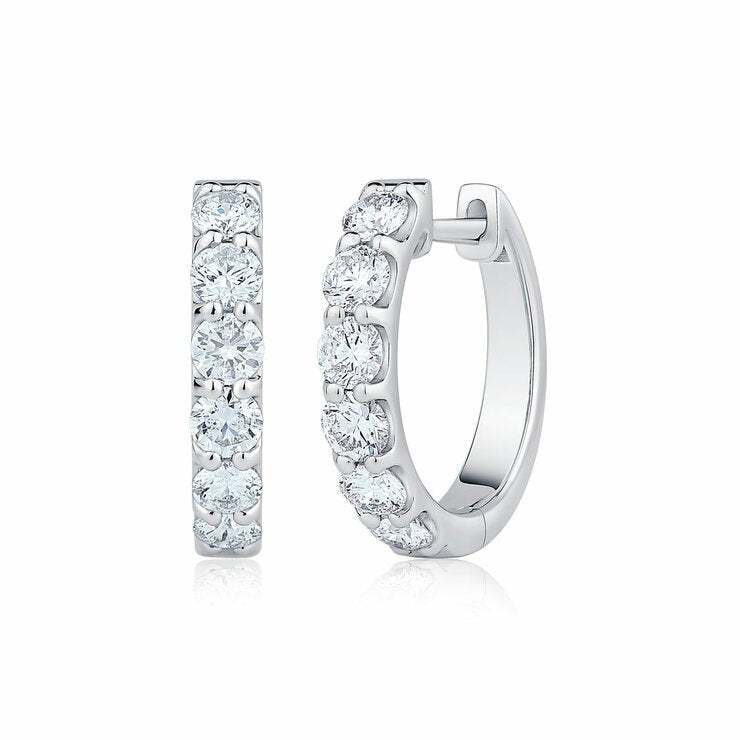 1.00ctw Round Brilliant Cut Diamond Hoop Earrings, 14ct White Gold