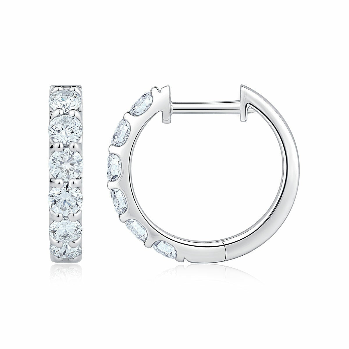1.00ctw Round Brilliant Cut Diamond Hoop Earrings, 14ct White Gold