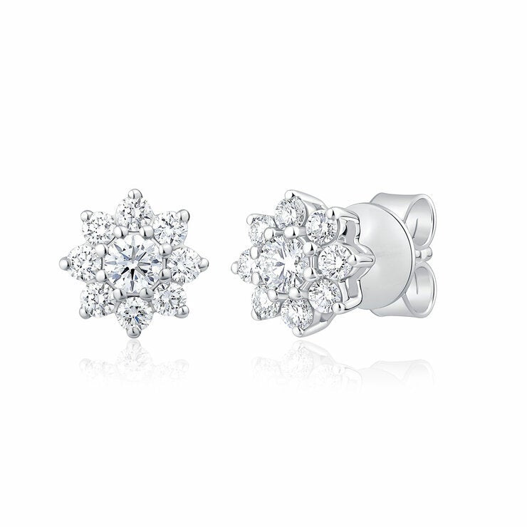 0.50ctw Round Brilliant Cut Diamond Sunburst Earrings, 14ct White Gold