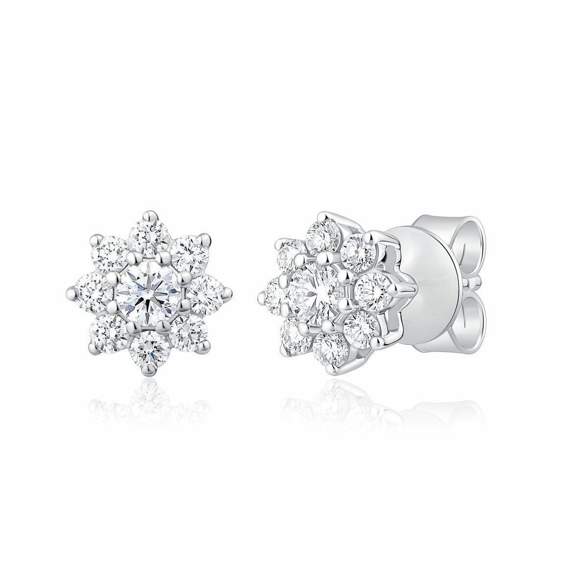 0.50ctw Round Brilliant Cut Diamond Sunburst Earrings, 14ct White Gold