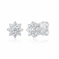 0.50ctw Round Brilliant Cut Diamond Sunburst Earrings, 14ct White Gold