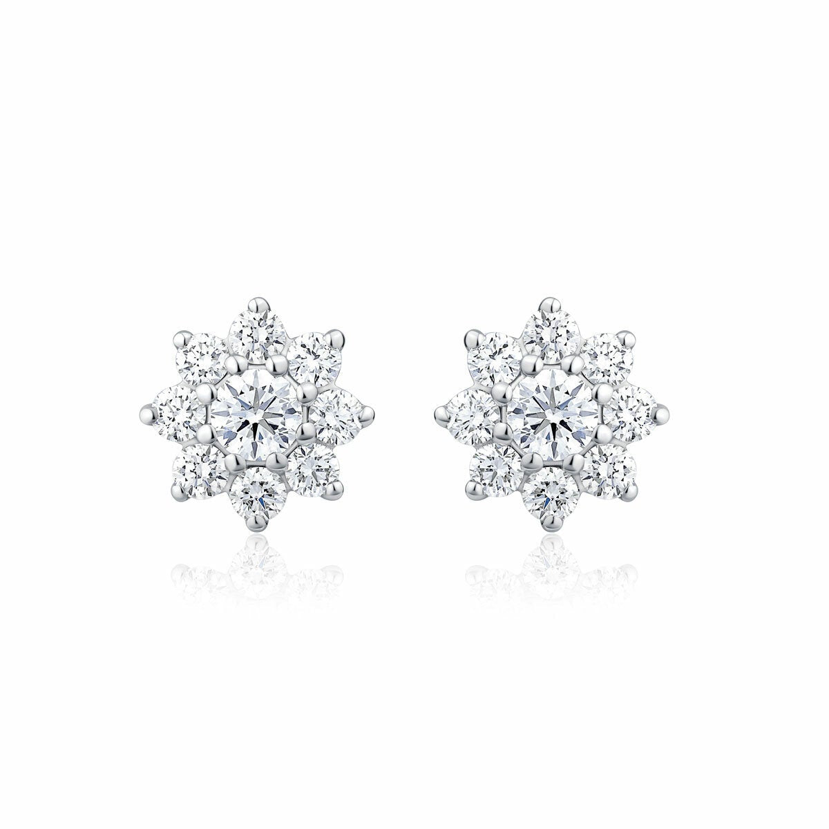 0.50ctw Round Brilliant Cut Diamond Sunburst Earrings, 14ct White Gold