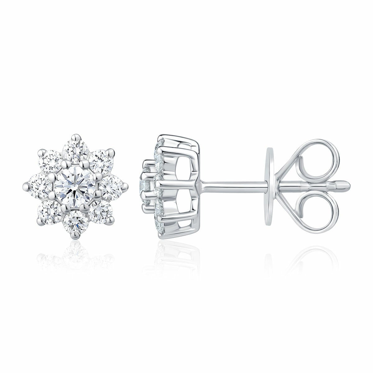 0.50ctw Round Brilliant Cut Diamond Sunburst Earrings, 14ct White Gold