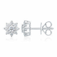 0.50ctw Round Brilliant Cut Diamond Sunburst Earrings, 14ct White Gold
