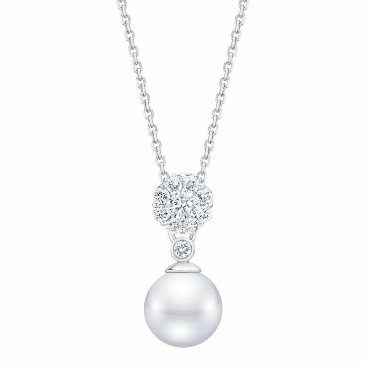 7.5-8mm Akoya Pearl & 0.30ctw Diamond Pendant, 14ct White Gold